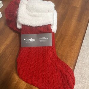FOUR Martha Stewart Cable Knit Red and White Stockings, 22”